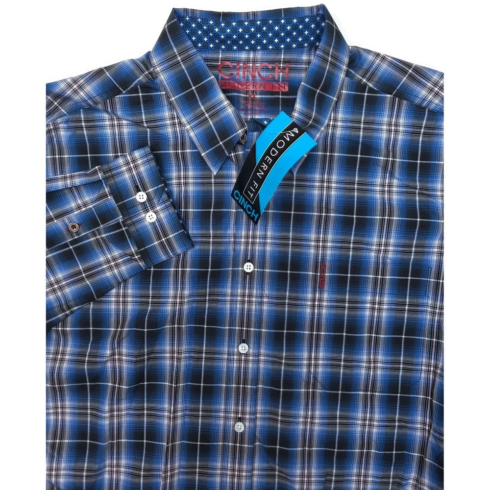 Cinch Shirt Mens XL Blue Plaid Long Sleeve Button Front Western Modern Fit